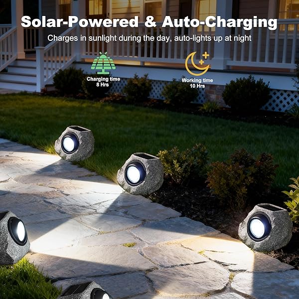 FASHIONODA 2 PACK SOLAR FAKE ROCK LIGHT OUTDOOR GARDEN DECORATIONS SPOT LIGHTS : LED LANDSCAPE LIGHTING FOR PATHWAY LAWN PATIO PORCH YARD WALKWAY