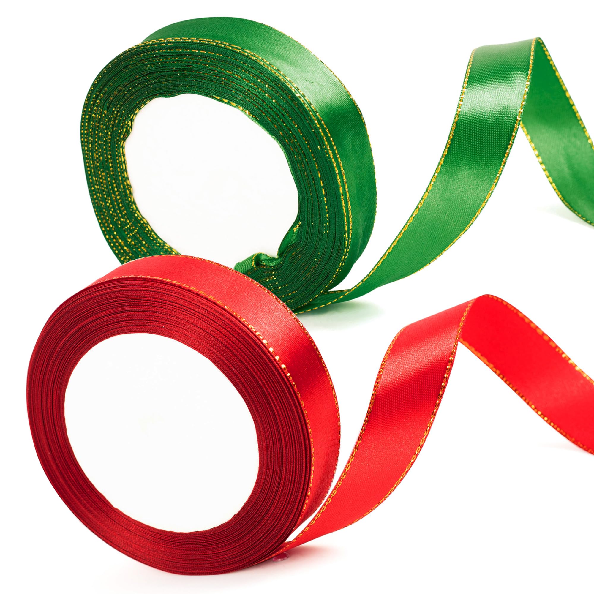 2Rolls 22m x 20mm Wide Burgundy Red and Green Ribbon Thick Christmas Ribbon for Gift Wrapping, 4/5 inch Red and Green Satin Ribbon for Christmas Cake Xmas Present Wrapping Bow Crafts Decorations