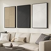 Framed 3D Textured Black and White Abstract Wall Art for Living Room, Large 3 Piece Boho Modern Artworks, Minimalist Brown Geometric Sandstone Prints for Entryway Hallway Office Wall Decor, 24x36 In