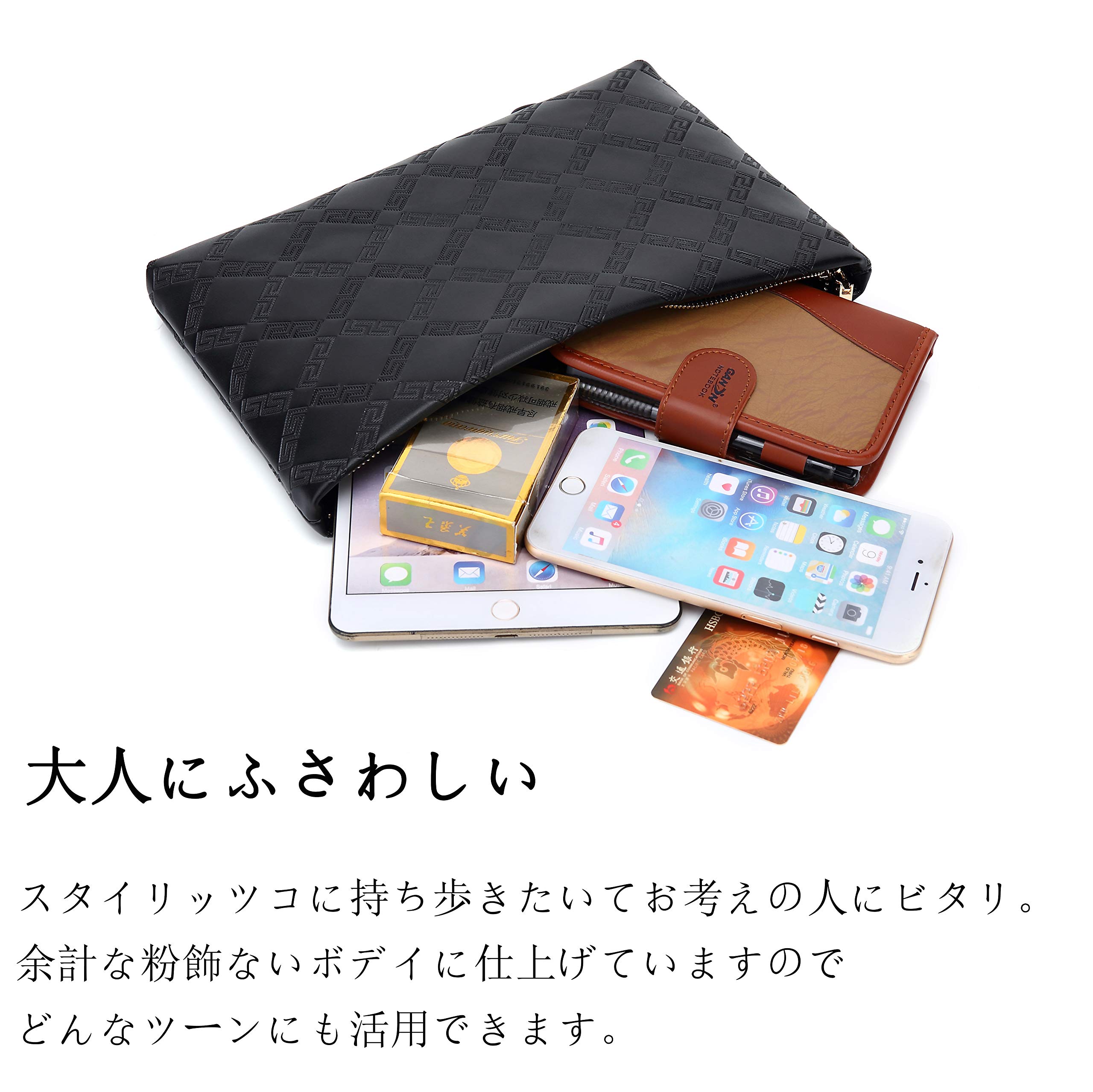 FSD.WG Clutch Bag for Men, Leather Second Bag, Handbag, Small, Gentlemen’s, Bag with Detachable Belt, Party, Mens Bag, Large Size, black l,