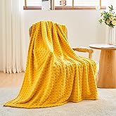 NEWCOSPLAY Super Soft Throw Blanket Yellow Premium Silky Flannel Fleece 3D Waffle Checkered Lightweight Bed Blanket All Season Use (Mustard Yellow, Throw(50"x70"))