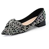 DUWEIDU Womens Pumps Comfortable Ladies Dress Shoes Low Heel Pumps Rhinestones Bow Wedding Low Pump Shoes