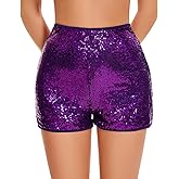 Vinaderhom Women's Sparkle Sequin Shorts Elastic High-Waisted Glitter Booty Shorts for Parties and Festivals