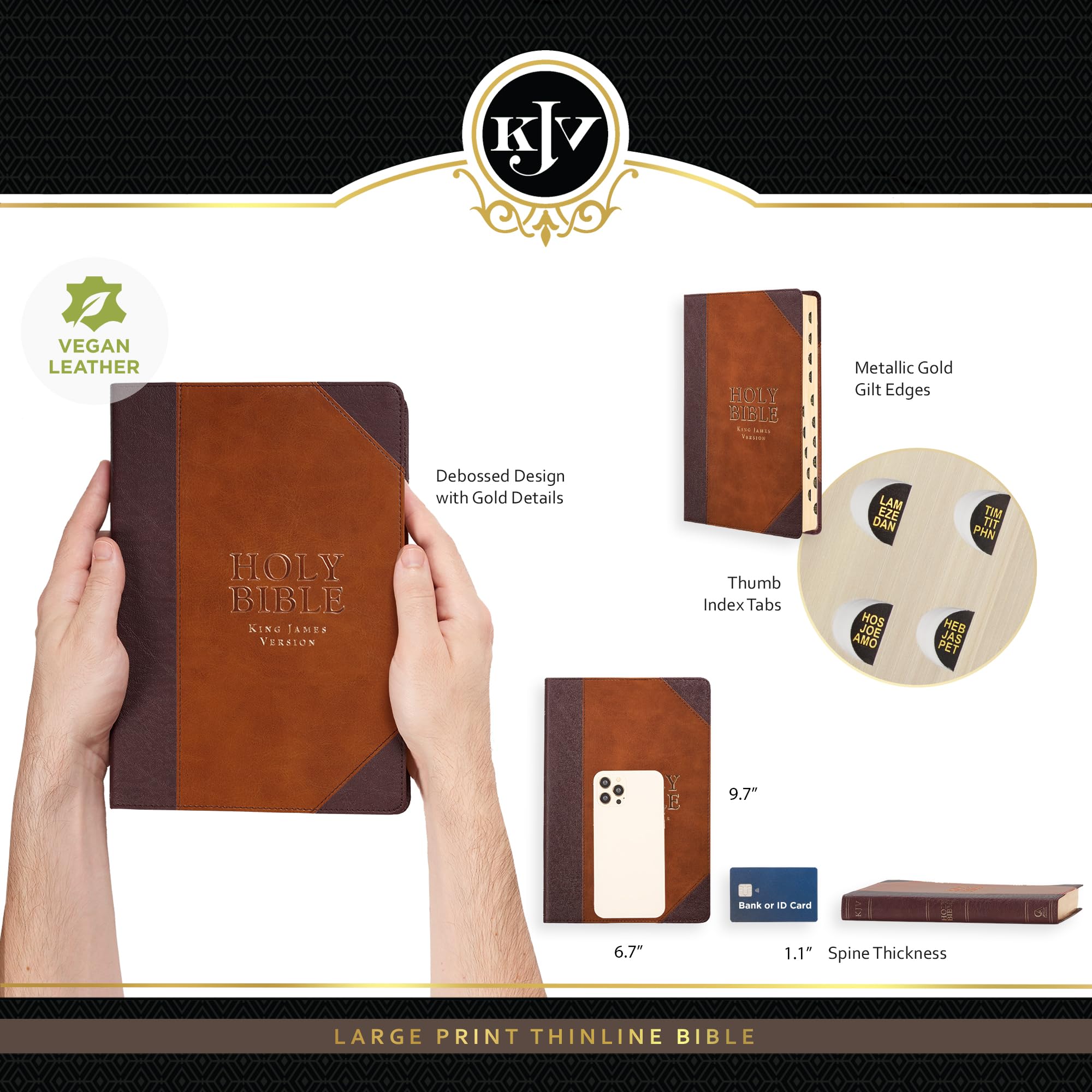 KJV Holy Bible, Thinline Large Print Faux Leather Red Letter Edition Ribbon Marker, King James Version, Brown Two-tone (KJV Thinline LP Editions) KJV Holy Bible, Thinline Large Print Faux Leather Red Letter Edition Ribbon Marker, King James Version, Brown Two-tone (KJV Thinline LP Editions) Imitation Leather