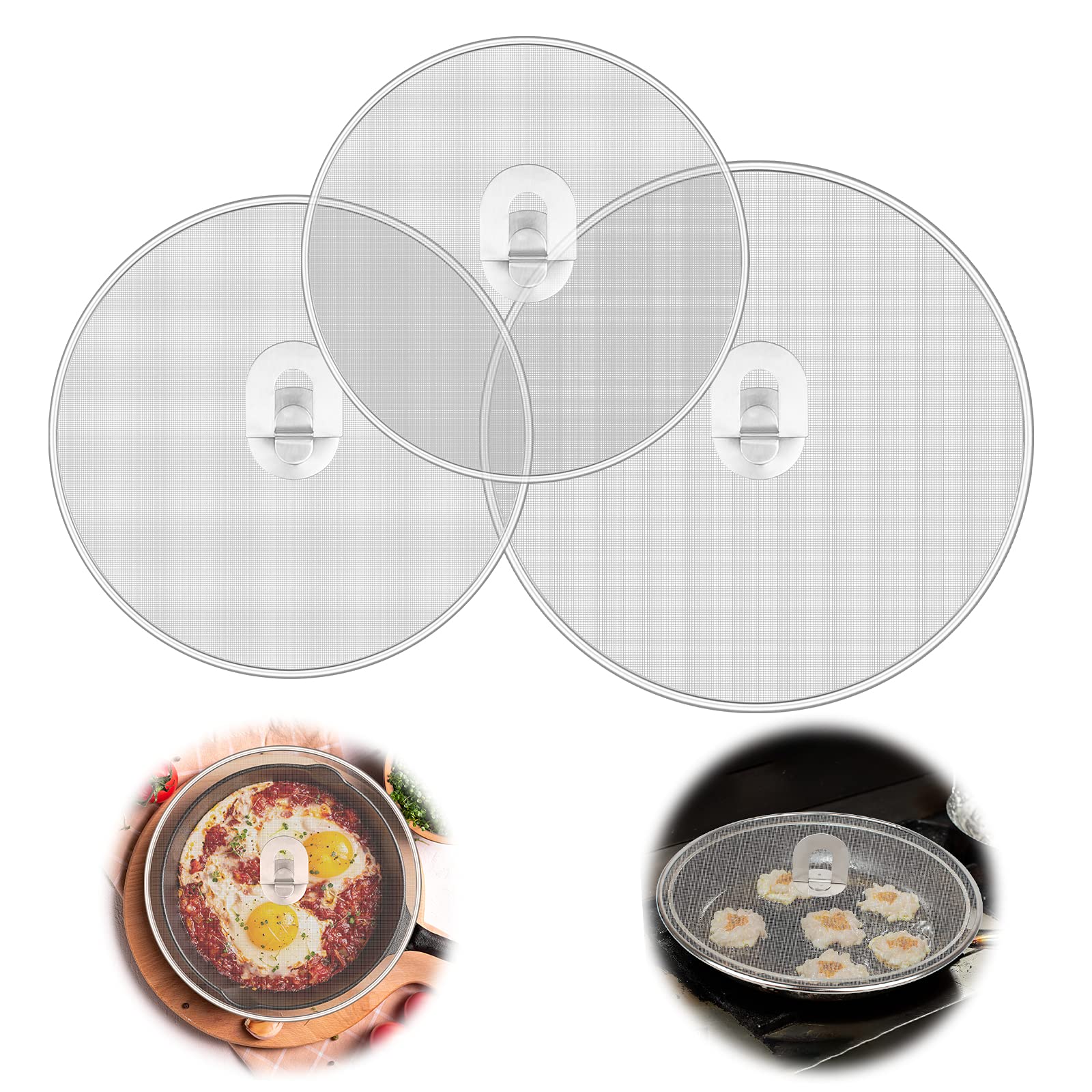 Haisheng 3PCS Oil Splatter Cover Splash Guard Lid Mesh Splatter Guard Stainless Steel Splatter Guard for Pots Frying Pan Diameter in 33cm 29cm 25cm