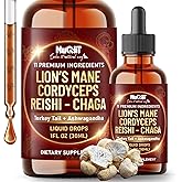 NUQIIT 11in1 Mushroom Supplement Liquid Drops Complex Blend by Penhoment with Ashwagandha Lions Mane Turkey Tail Cordyceps Reishi Chaga Shitake Maitake Agaricus and More - 1FL Oz - 60 Day Supply