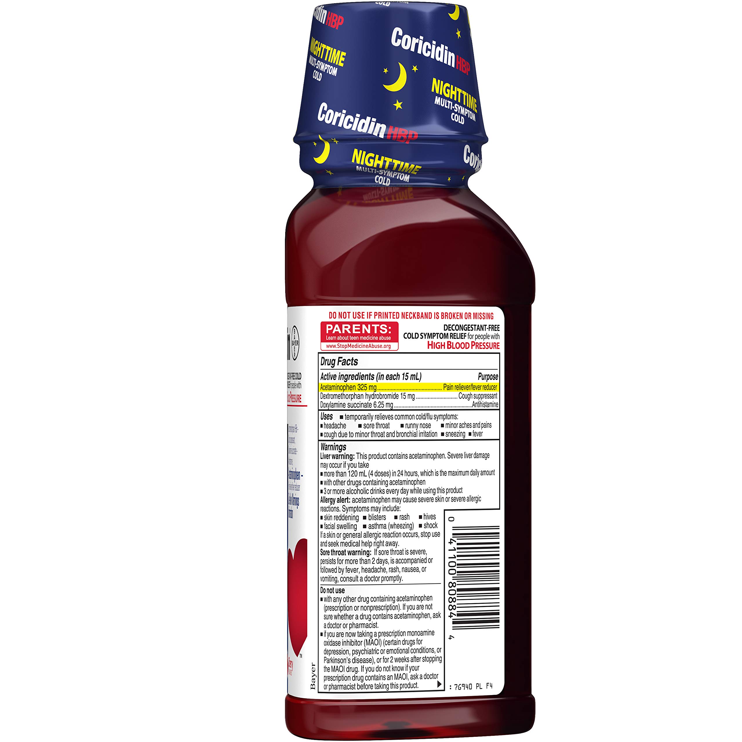Coricidin HBP Nighttime Multi-Symptom Cold Liquid Cherry 12 oz