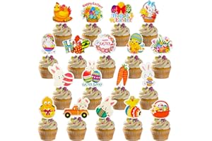 HIYMDOIT 18Pcs Easter Cupcake Toppers Egg Bunny Chicks Gnome Carrot Pattern Cupcake Toppers for Easter Birthday Spring Theme Party Supplies Cake Decoration