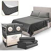 Abeero Home Queen Sheet Set - Luxury Hotel Bed Sheet - Soft Cooling Sheets with Elastic Corner Straps - Deep Pockets Microfiber Bedsheet - Bedding Sheets & Pillowcases - 4 Piece (Queen Size, Gray)