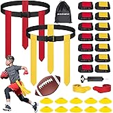 BORNEW Flag Football Set - 14/20 Player Adjustable Belts with Cones, Football, Pump, Bag, for Youth and Adults Training