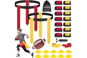 BORNEW Flag Football Set - 20/14 Player Adjustable Belts with Cones, Football, Pump, Bag, for Youth and Adults Training