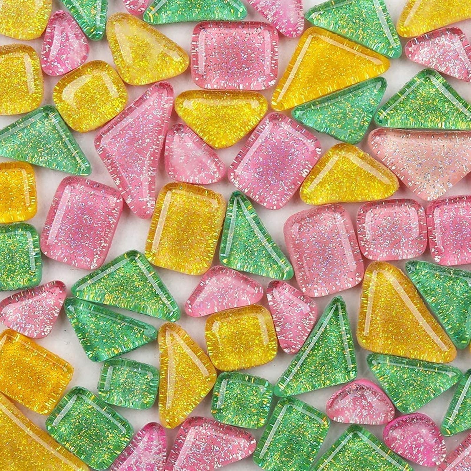 200g Assorted Colors Glass Mosaic Tiles Irregular Glitter Crystal Mosaic Stones Glass Pieces for Home Decoration or Crafts(Candy)
