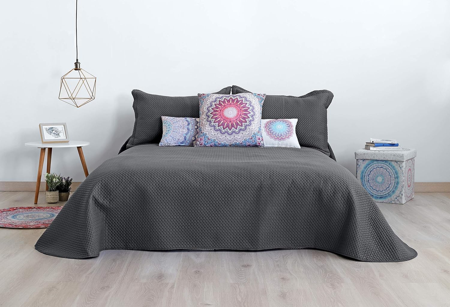 180x270 Cm Cama 90 Anthracite Perle Secaneta Style Couvre Lit Reversible Bicolore Ultrasonic Effet 3d Pour Printemps Ete Couvertures Plaids Et Boutis Boutis
