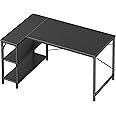 Huuger L Shaped Desk, 47 Inches Computer Desk with Reversible Storage Shelves, Gaming Desk, Corner Desk Home Office Desks, Writing Desk Study Desk with Metal Frame, Carbon Fiber Black