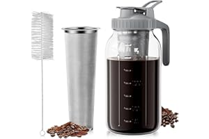 VA1KENE Cold Brew Coffee Maker 64oz, Iced Coffee Maker with 304 Stainless Steel Filter, Mason Jar Pitcher with Lid and Spout (Grey)