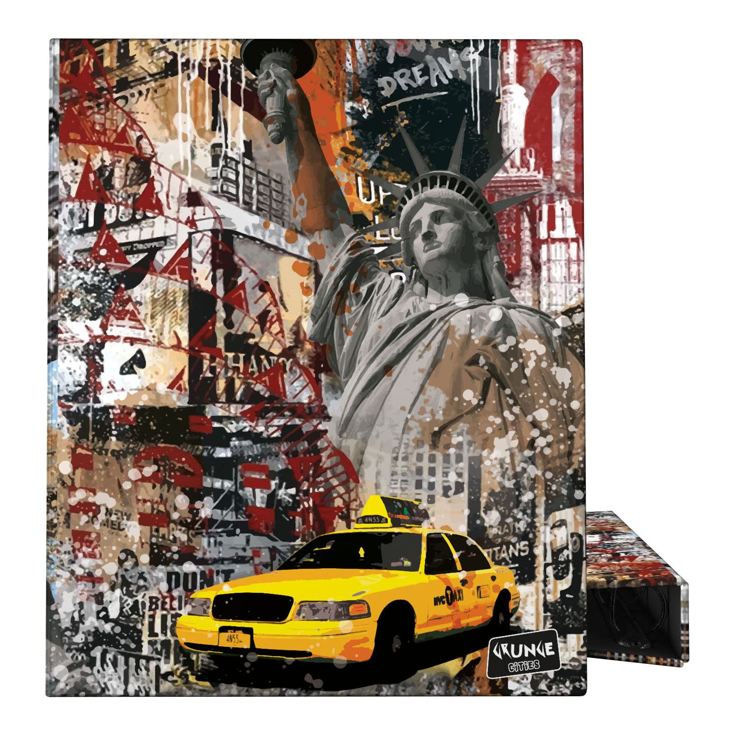 Grafoplás 88142646 Folder with Rings, A4, 4 Mixed Rings 25 mm, Grunge Cities Collection, New York, FSC Certified