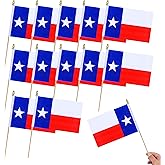 HSQCEZ 12Pcs Small American US Texas Flags on Wooden Stick Mini USA Texas State Flag Hand Held Flag Decorations,5x8 Inch
