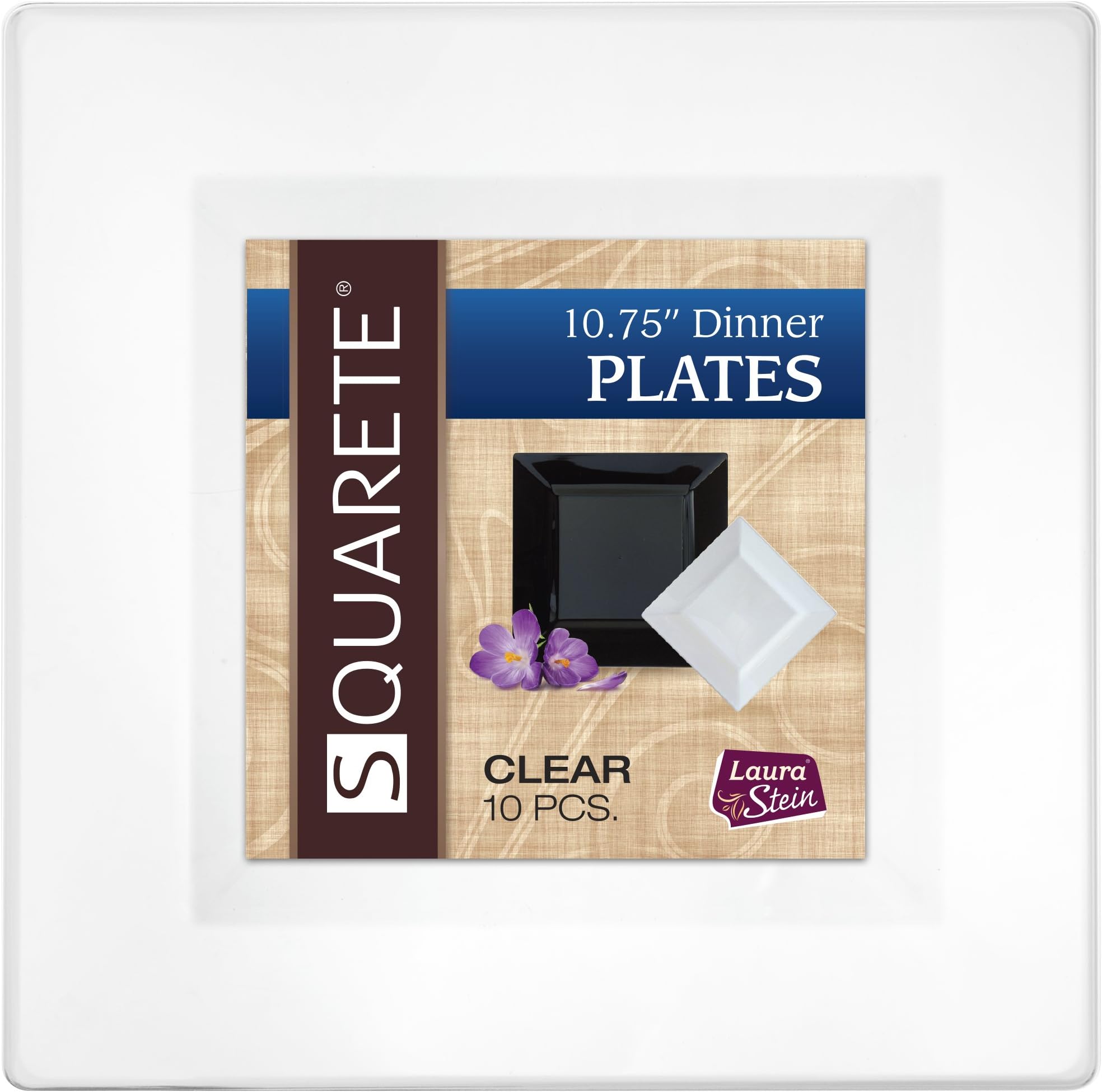 Squarete 10.75'' inch Clear Dinner Square Party Plates Hard Plastic Elegant Disposable Heavy Duty. 10 Square Dinner Plates Per Package Pack of 4