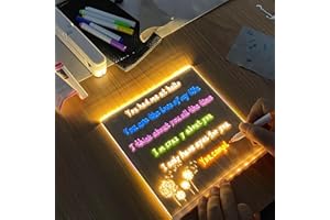 KEKEW LED Note Board with Colors - Lighted Acrylic Dry Erase Board, Illuminated Message Board with Adjustable Stand & Colorful Notepad with 7 Color Pens (7.9"x7.9")
