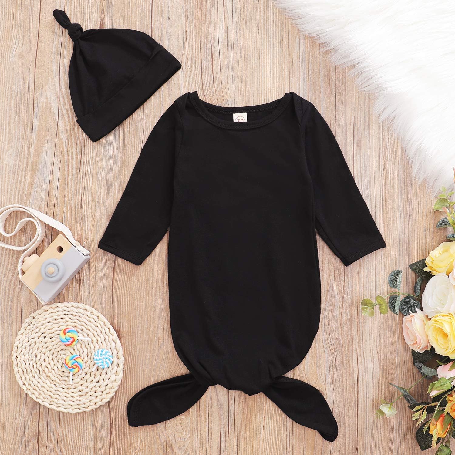 OPAWO Baby Cotton Knotted Sleeper Gown Unisex Boys Girls Sleepsuits