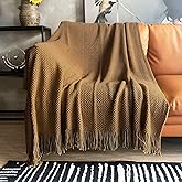 LOMAO Knitted Throw Blanket with Tassels Bubble Textured Soft Blanket Lightweight Warm Throws for Couch Cover Home Decor (Khaki, 50x60)