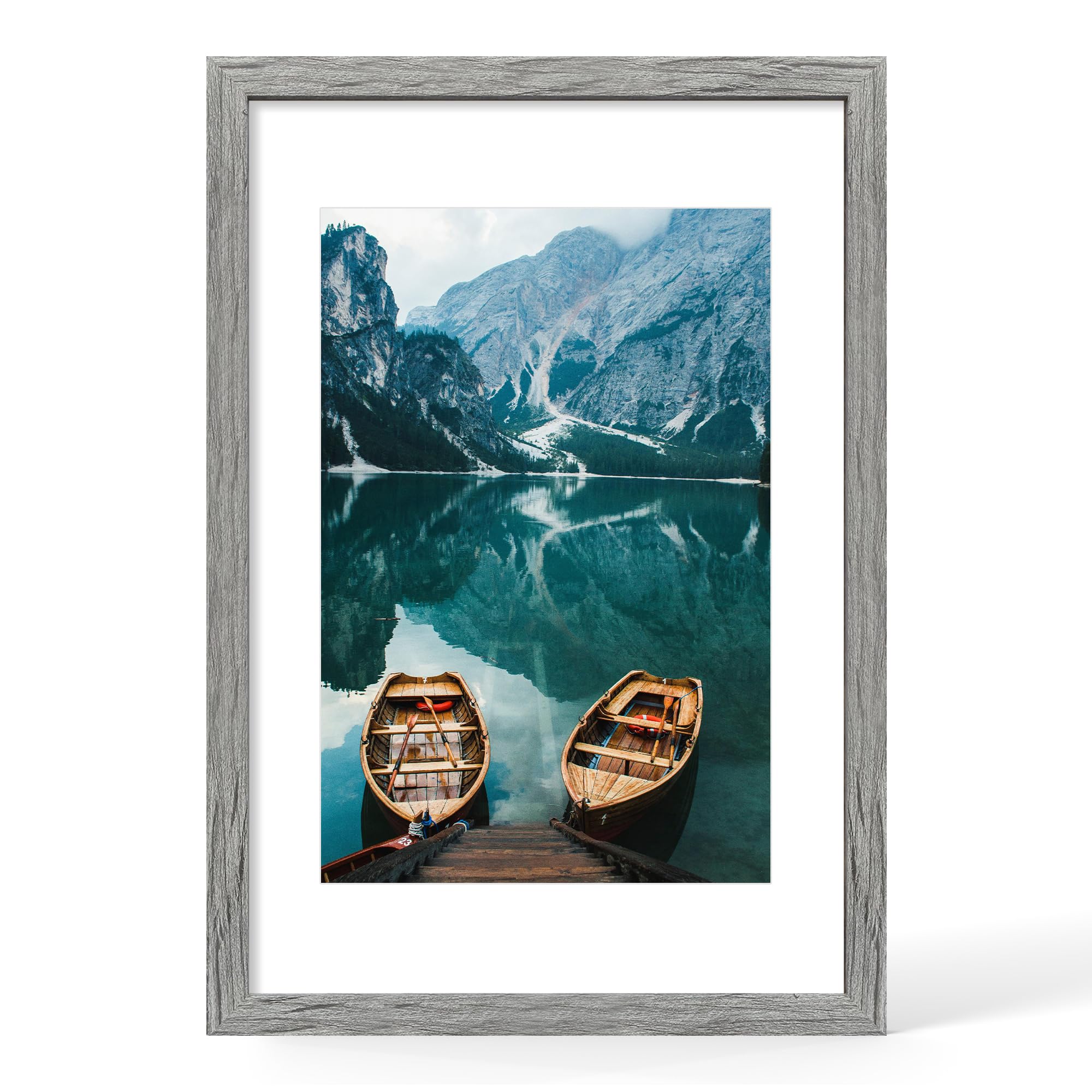 Hongkee 16x24 Frame, Rustic Grey Wood Style - Display Posters 12 x 18 with Mat or 16x24 without Mat, Wall Mounting Horizontal and Vertical, 1 Pack Image