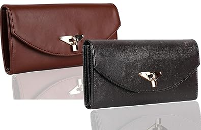 Fargo Magna PU Leather Womens Hand Clutch Combo Of 2 (Black,Brown_FGO-163)