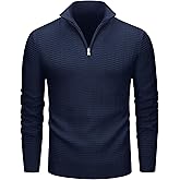 MAGCOMSEN Men's Sweaters 1/4 Zip Knit Waffle Textured Pullover for Fall Winter Warm Soft Sweater