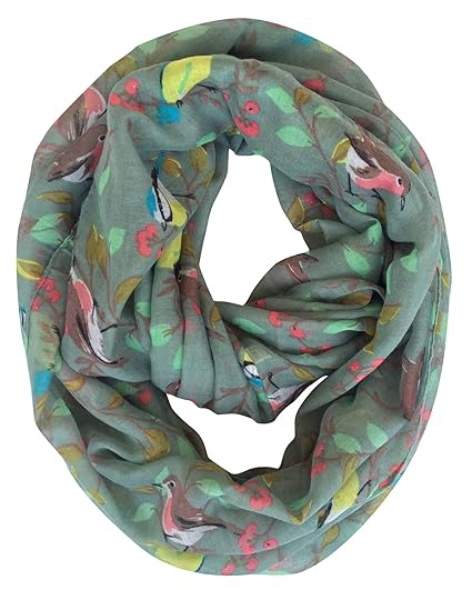 Damily Femmes Hiver Infini écharpe Mignon Oiseau Cerise Imprimer Boucle Cercle Foulards