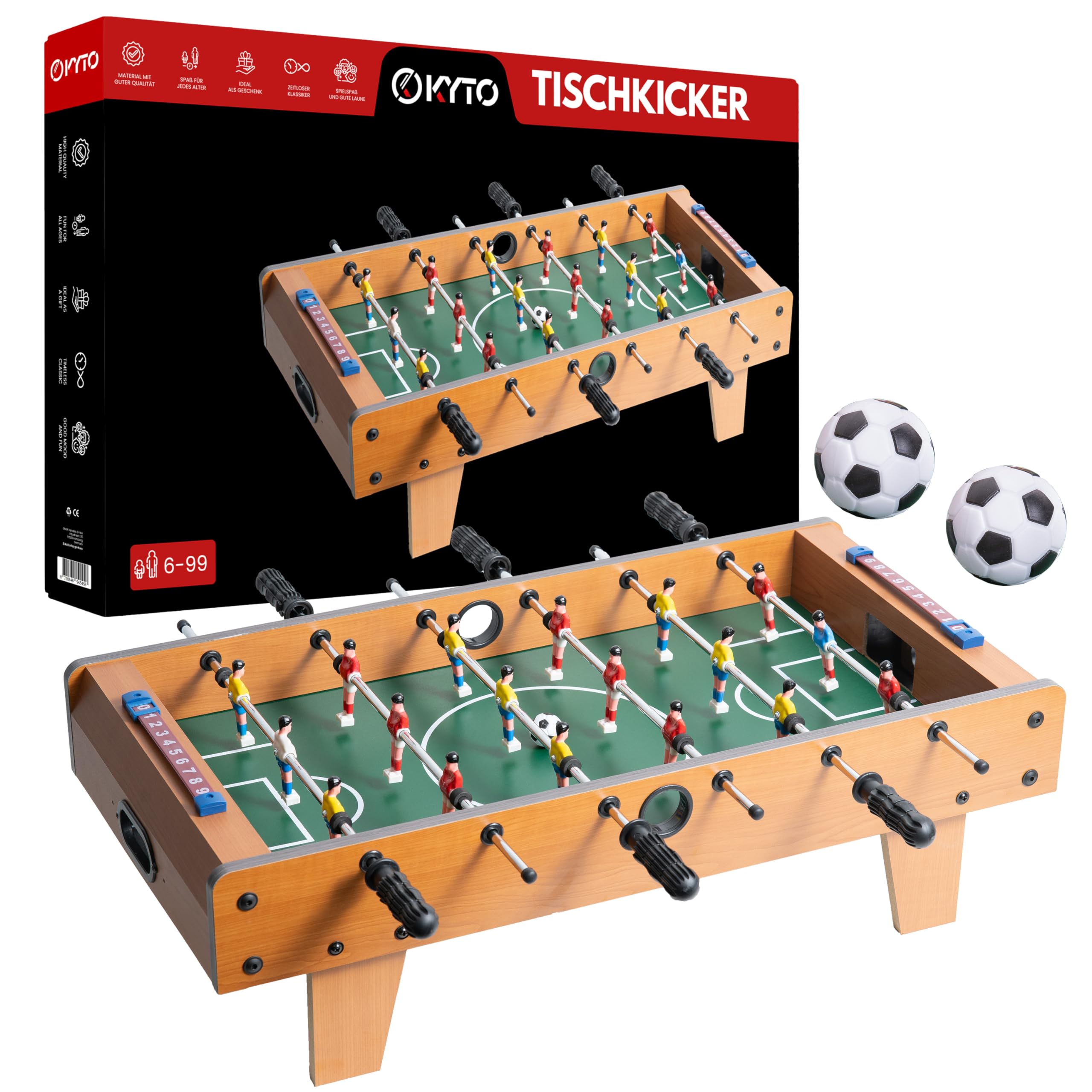 Kyto Children's Table Football, Table Top Soccer Kids, Kicker Party Game for Children and Adults, Foosball 70 x 35 cm