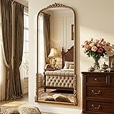 Antok Floor Mirror, 71"×32" Vintage Full Length Mirror Carved Full Body Mirror with Stand, Hanging Mounted for Bedroom Living Room Cloakroom,Gold,Luxury Style