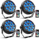 ZonQoonz Mini Rechargeable Par Lights, Wireless 12 RGB Battery Powered Stage Lights, Sound Activated Remote Control Par Can Uplights for Indoor Events Wedding Party Church Club Stage Lighting, 4 Pack