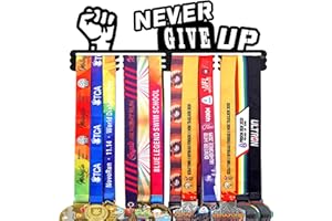 Goutoports Medal Hanger Display Rack - Personalized Award Ribbon Organizer for Sports Race Runner Gymnastics Plaques Hanger for Wall Mount Hold Up 60 Medal for Athlete - Never Give Up