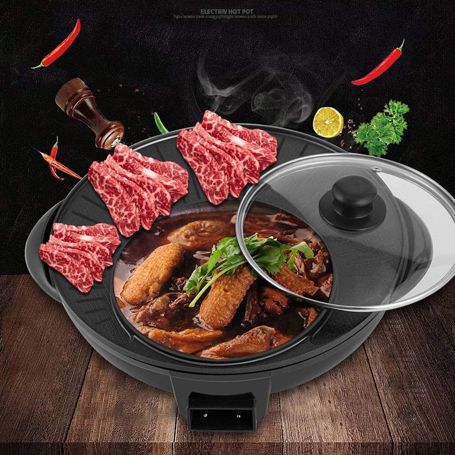 review UXZDX CUJUX Electric Hot Pot Grill Indoor in Electric Smokeless Grill and Hot Pot Korean BBQ Grill Pot, Separate Dual Temperature Control