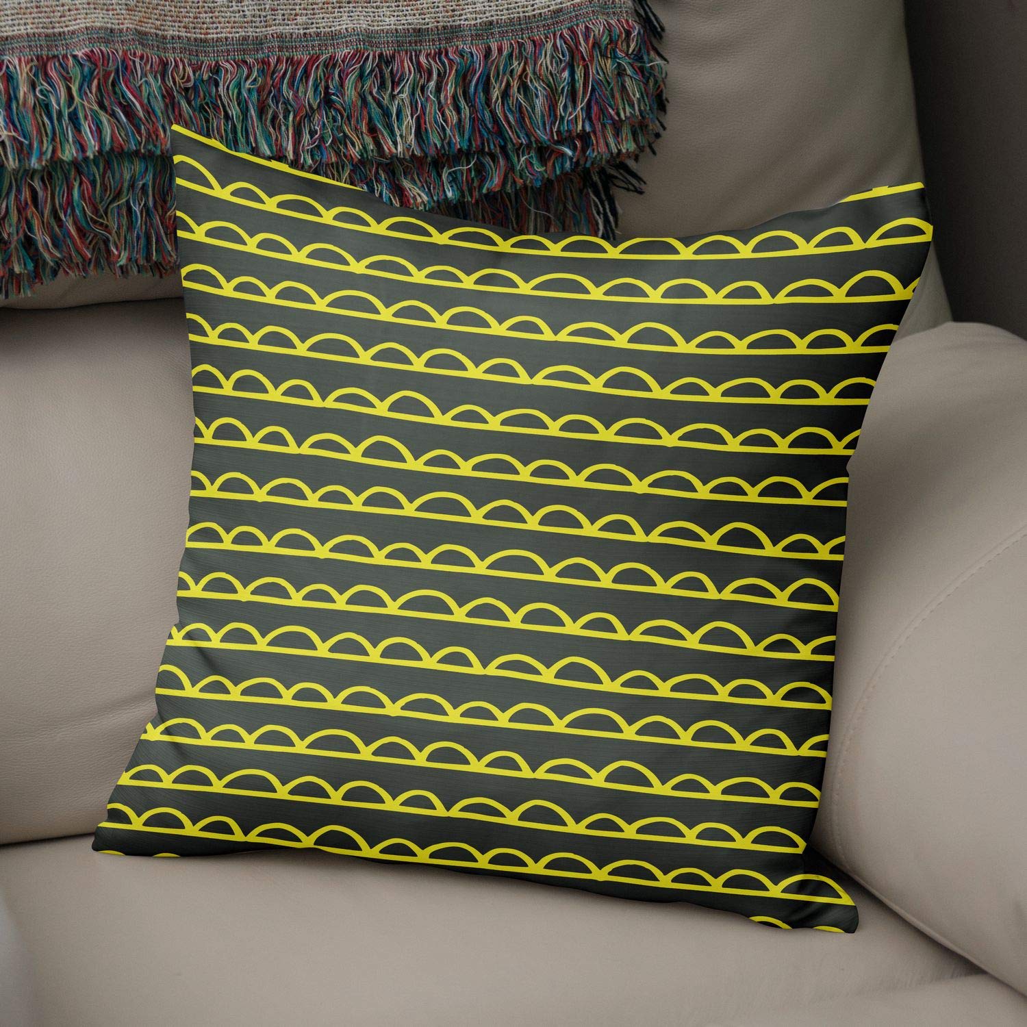 Bonamaison Decorative Cushion Cover Neon Yellow & Fume, Throw Pillow Covers, Home Decorative Pillowcases for Livingroom, Sofa, Bedroom, Size: 50x50 Cm - Designed and Manufactured in Turkey
