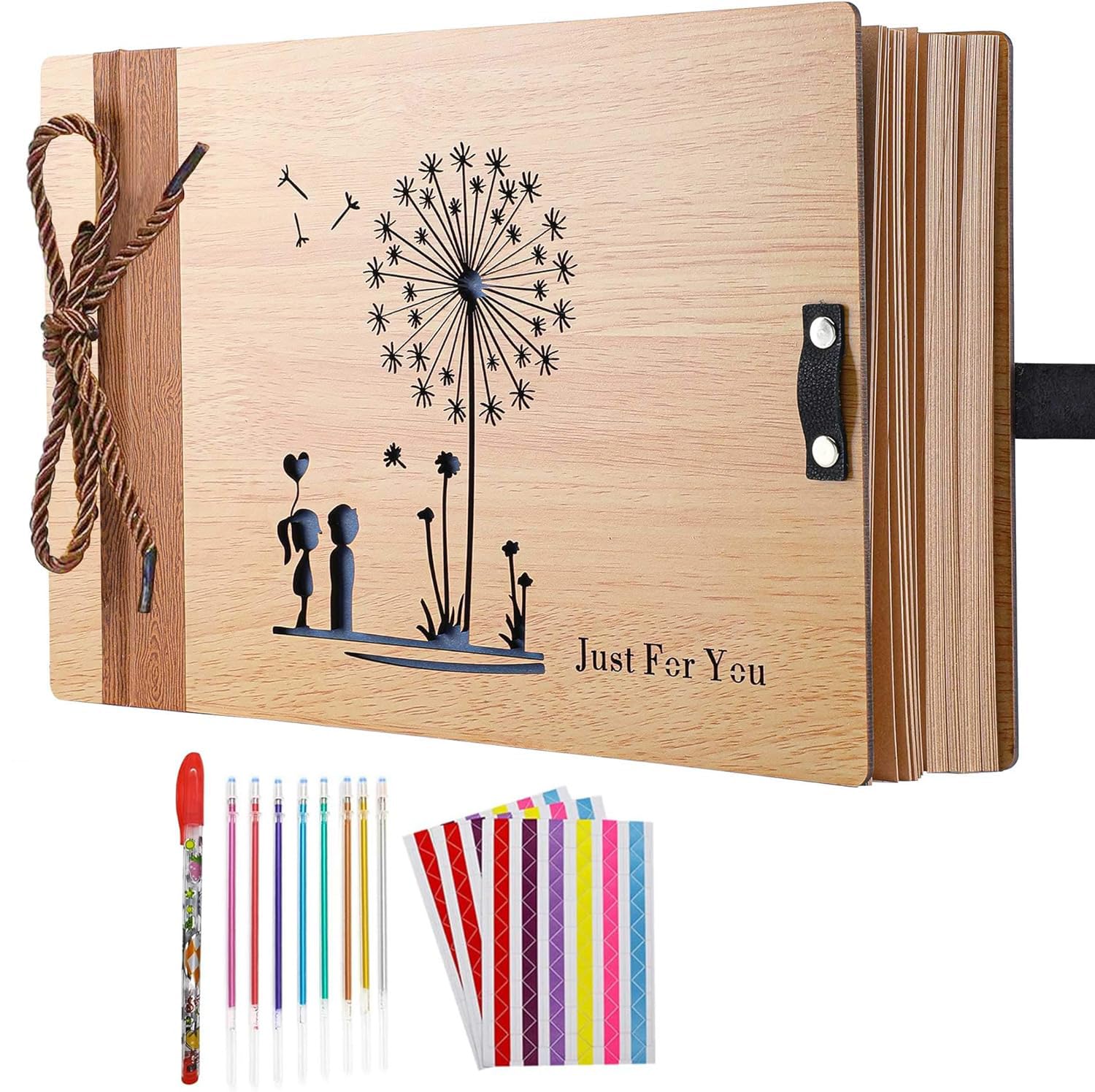 ZEEYUAN Photo Album DIY 11.4 x 7.4 inch Self-adhesive Memory Book with 80 Pages Wood Cover photo album scrapbook for Valentines Mothers Anniversary Day Birthday