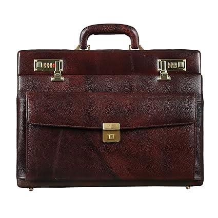 BRAND LEATHER BL209 Leather Folding with File Briefcase (Brown)