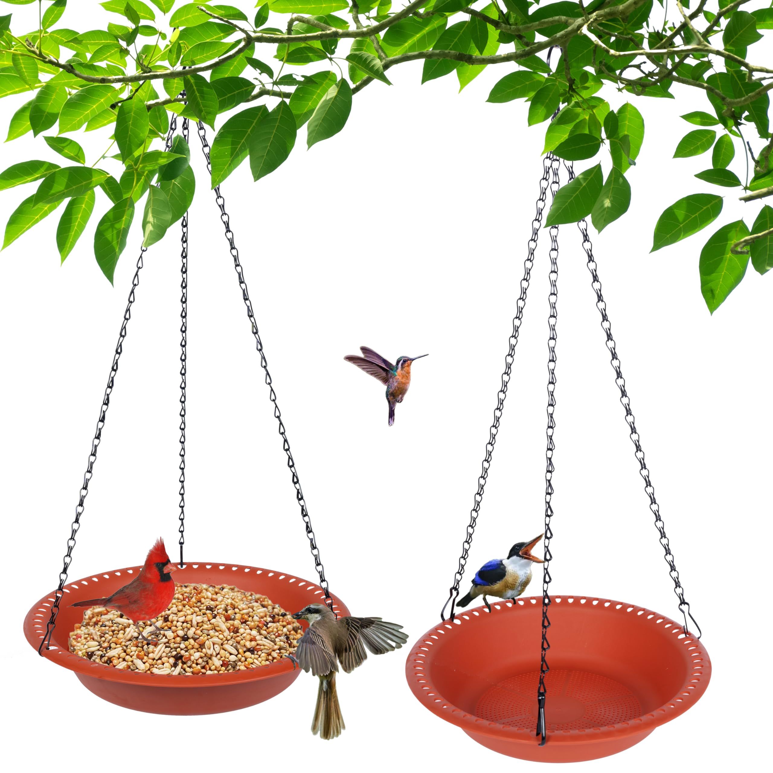 Photo 1 of 2 Pack Hanging Bird Feeder Tray 10inch, Bird-Feeder Hanging for Garden Yard Outside, Terracotta