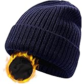 ZTL M/L/XL/XXL Merino Wool Beanie for Men Women, Fleece Lined Large Winter Hat, Big Knitted Cuffed Beanie Ski Skull Cap