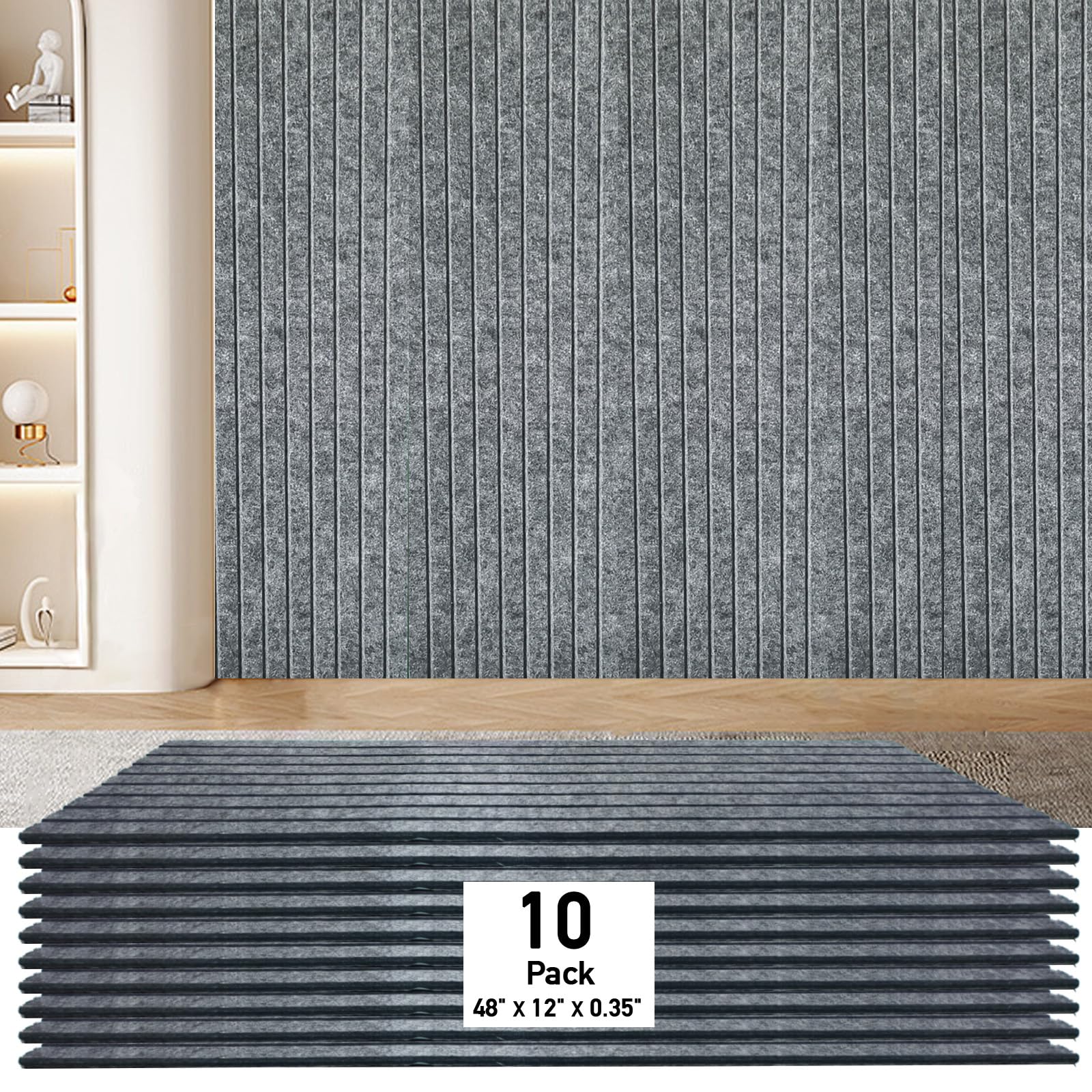 Photo 1 of 10 Pack Acoustic Panels,48" X 12" X 0.35" Sound Proof Panels for Walls,Self Adhesive Sound Dampening Panels for Office,Home Theater,Studio,Recording Studio (Dark Gray)
