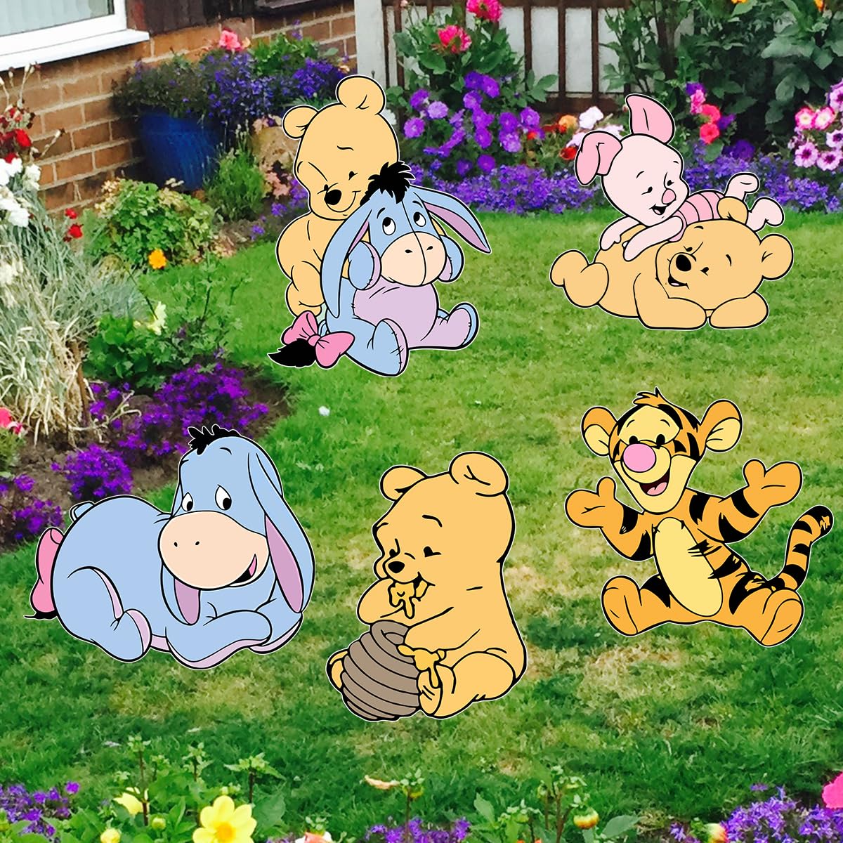 Photo 1 of (no stake) Winnie Yard Signs 5 PCS for Outdoor Ground Lawn Decoration Pooh Party Supplies Baby Shower Party Decoration Classic Winnie Yard Signs with Stakes