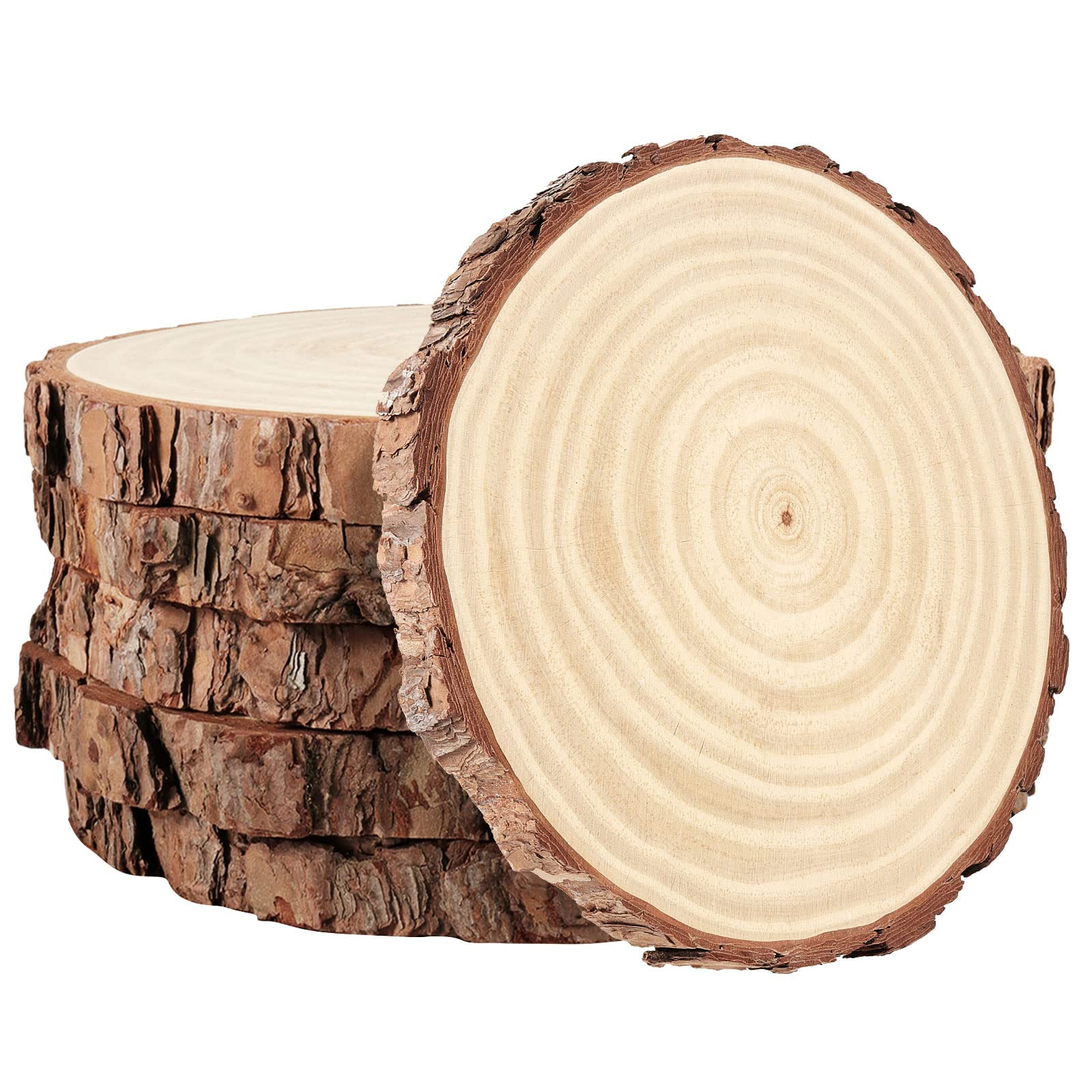PINGEUI 6 Piece Natural Wood Slices, 23-25 cm Unfinished Wooden Circles with Bark Round Blank Wooden Slices Wood Discs for DIY Crafts, Christmas Ornaments and Wedding Decorations