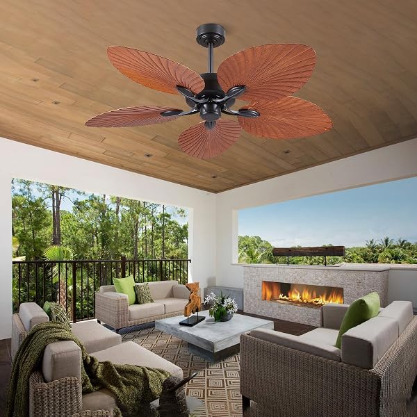 PHORUS 52″ WATERPROOF OUTDOOR PALM LEAF CEILING FANS WITHOUT LIGHTS AND REMOTE,WET RATED TROPICAL CEILING FANS FOR PATIOS PORCH GAZEBO PERGOLA