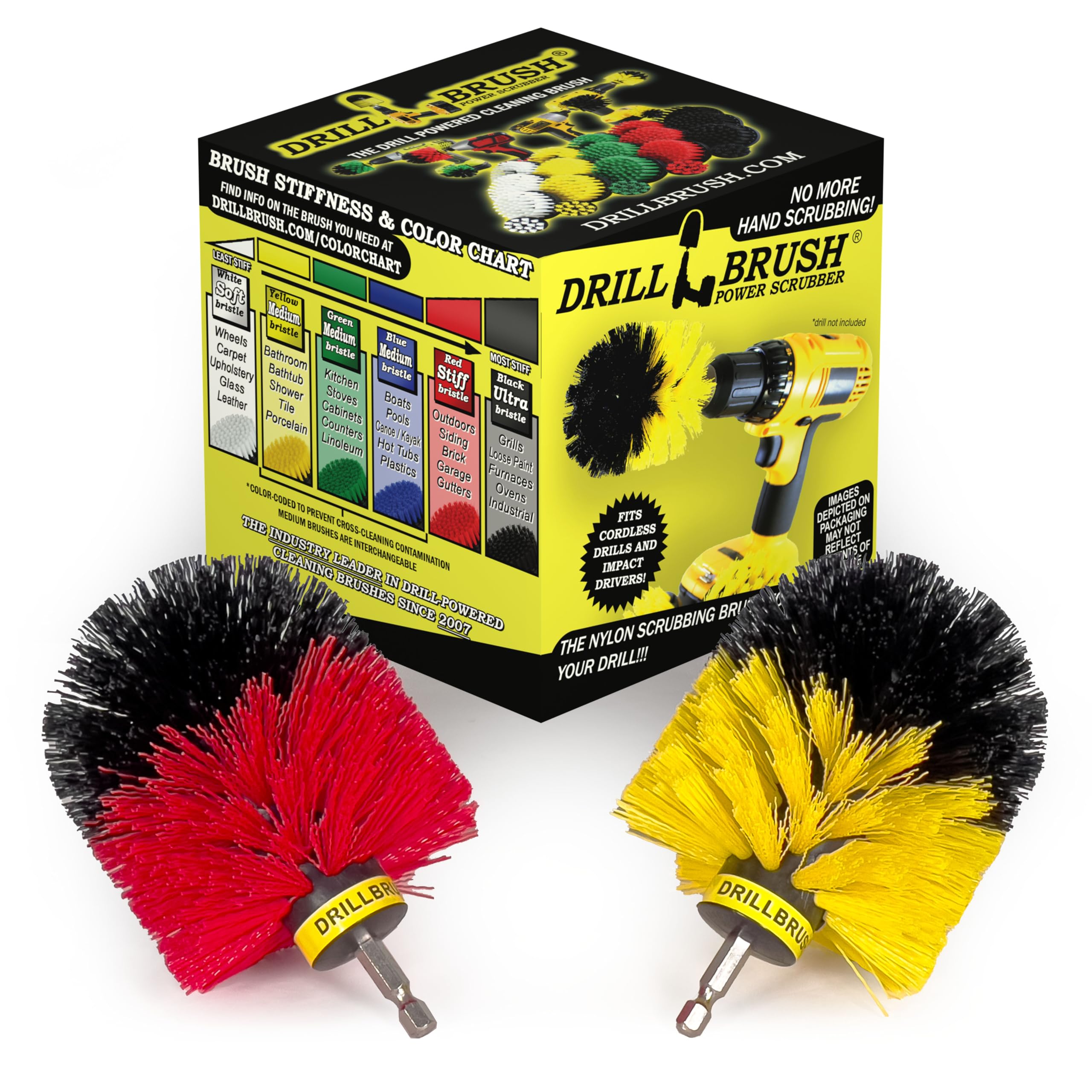 Spin Brush Cleaning Kit - Drill Brush - Concrete, Brick, Fireplace, Stone - Bird Bath - Garden Statuary - Bathroom Accessories - Soap Scum, Hard Water, Mineral, Calcium, Rust Stains And Discoloration