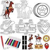 30Pcs Western Cowboy & Cowgirl Party Favor Crafts,Color Your Own DIY Magnet Making Kit for Wild West Birthday Party Rodeo Supplies Ornaments