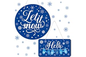 Chitidr 2 Pieces Winter Hanging Door Sign Let It Snow Door Decoration Winter Wreath Welcome Sign Blue White Snowflake Door Wreath for Home Indoor Outdoor Farmhouse Wall Window Shop Decoration