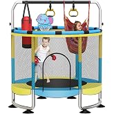 60" Trampoline for Kids with Net, 6-in-1 Indoor/Outdoor Toddler Trampoline | Anti-Tilt Frame &amp; Thick Padded Spring Cover,Easy Assembly, Safe Enclosed Bouncing Space, Christmas Toys Birthday Gifts