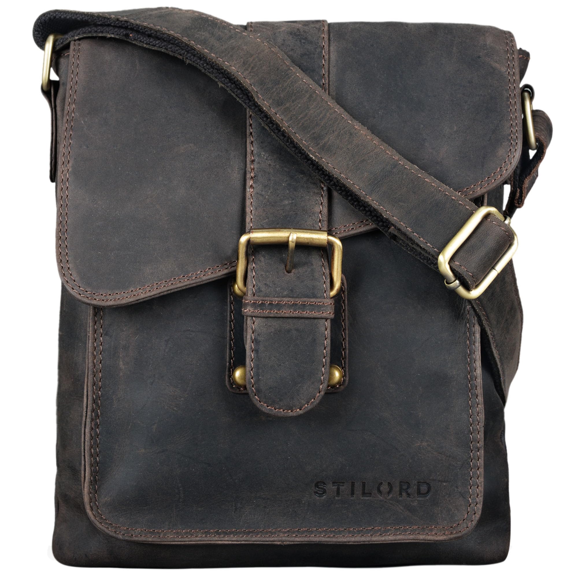 STILORD "Mattia" Small Leather Shoulder Bag for Men – Vintage Messenger Bag for iPads 9.7" & Tablets 10.1" – Genuine Leather Crossbody Bag Colour:Dark - Brown