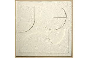 ArtbyHannah Textured Framed Wall Art, Neutral Paintings Hand-painted 3D White Wall Decor with Abstract Sandstone Beige Geometric Artwork for Hallway, Office Hotel Decorations（16x16 inch）