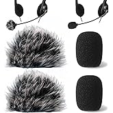 PAGOW 4 Pcs Mini Foam Microphone Windscreens & Furry Cover, High Density Mic Headset Cover, Lapel Microphone Windscreen for Lavalier Microphones Noise Reduction (2pcs Foam + 2pcs Furry)